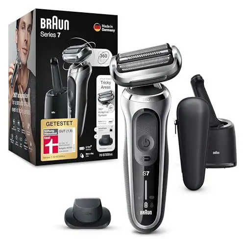 Produktbild: Braun Series 7 Elektrorasierer 360° Flex mit Reinigungsstation, Trimmer & Rasierer Herren Elektrisch, Wet & Dry, rasierapparat, trockenrasierer, Made in Germany, 71-S7200cc, silber