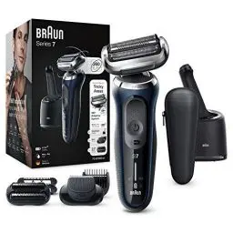 Produktbild: Braun Series 7 Rasierer Herren mit 360° Anpassung, Elektrorasierer & Barttrimmer, 3-Tage-Bart-Trimmer, Reinigungsstation, AutoSense, Wet & Dry, EasyClick Funktion, 70-B7850cc, blau