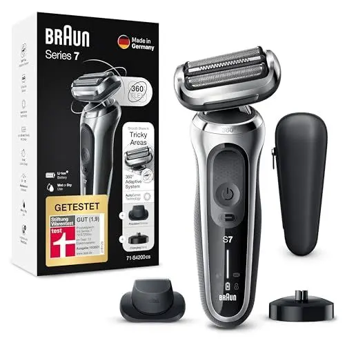 Produktbild: Braun Series 7 Elektrorasierer 360° Flex mit EasyClick Präzisionstrimmer, Rasierer Herren mit Aufsatz, Wet und Dry, Made in Germany, 71-S4200cs, silber