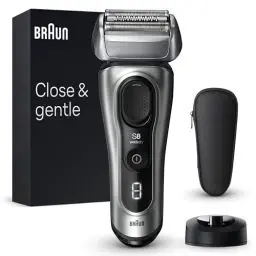 Produktbild: Braun Series 8 Rasierer Herren Elektrisch mit 4+1 Scherkopf, Elektrorasierer, Präzisions-Langhaarschneider, Ladestation, 60 Min Laufzeit, Wet & Dry, Made in Germany, 8517s, silber