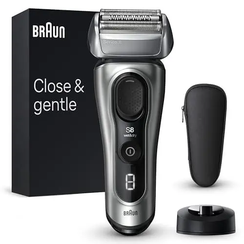 Produktbild: Braun Series 8 Rasierer Herren Elektrisch mit 4+1 Scherkopf, Elektrorasierer, Präzisions-Langhaarschneider, Ladestation, 60 Min Laufzeit, Wet & Dry, Made in Germany, 8517s, silber