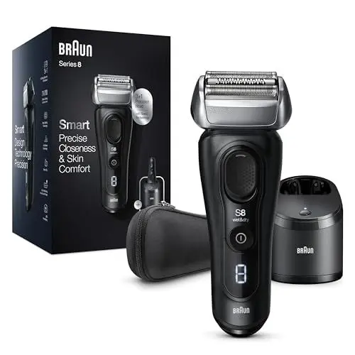 Produktbild: Braun Series 8 Rasierer Herren Elektrisch mit 3+1 Scherkopf, Elektrorasierer & Trimmer für Präzision, Sonic-Technologie, 40°-Kopf, Konturenanpassung, Reinigungsstation, Wet & Dry, 8450cc, schwarz