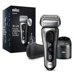 Produktbild: Braun Series 8 Rasierer Herren mit 3+1 Scherkopf, Elektrorasierer & Trimmer, Sonic-Technologie, 40°-Kopf, Konturenanpassung, Reinigungsstation, Wet & Dry, 8467cc, silber