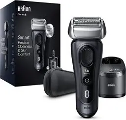 Produktbild: Braun Series 8 Rasierer Herren mit 3+1 Scherkopf, Elektrorasierer & Trimmer für Präzision, Sonic-Technologie & 40°-Kopf mit Konturenanpassung, Reinigungsstation, Wet & Dry, Geschenk Mann, 8463cc, grau