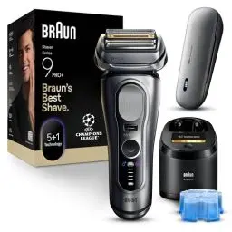Produktbild: Braun Series 9 PRO+ Elektrorasierer Herren, 5+1 Ultradünne Präzisionsklingen, Pro-SensoAdapt, Rasierapparat mit 60 Min. Akku, Ladeetui, 6in1 SmartCare Center, Nass- & Trockenrasierer, 9677cce, Silber