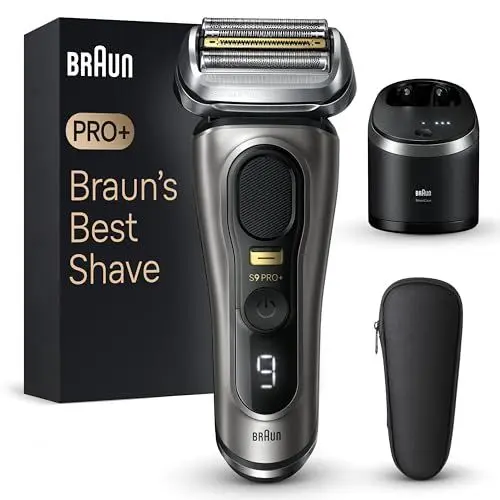 Produktbild: Braun Series 9 Pro+ Rasierer Herren Elektrisch, Elektrorasierer mit 5 Pro Rasierelementen, Langhaarschneider ProTrimmer & Reinigungsstation, 60 Min Laufzeit, Made in Germany, 9565cc, Edelmetall