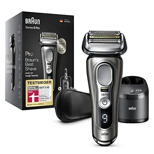 Produktbild: Braun Series 9 Pro+ Rasierer Herren, Elektrorasierer mit 5 Pro Rasierelementen, Langhaarschneider & Reinigungsstation, Rasierer-Ladeetui PowerCase, 60 Min Laufzeit, 9575 cc, Edelmetall