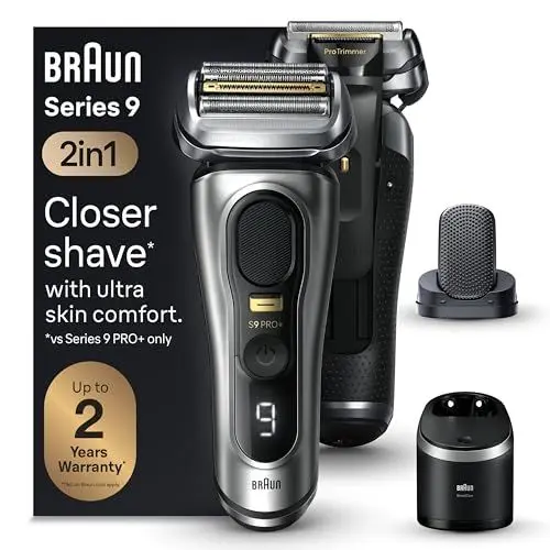 Produktbild: Braun Series 9 Pro+ Rasierer Herren Elektrisch, Elektrorasierer mit 5 Rasierelementen, ProComfort Aufsatz, 2-in-1-System, Reinigungsstation, 60 Min Laufzeit, Made in Germany, 9597cc, Silber