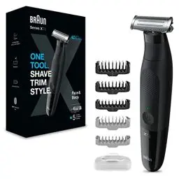 Produktbild: Braun Series X All-in-One Barttrimmer / Bodygroomer / Elektrorasierer Herren / Haarschneidemaschine, 5 Kammaufsätze, für 3-Tage-Bart, Haare, Körper & Intimbereich, Geschenk Mann, XT3200