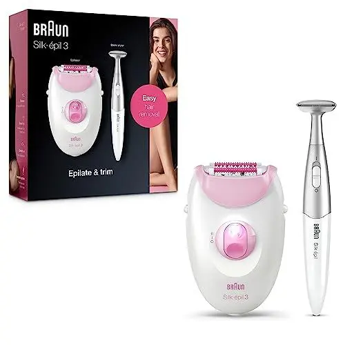 Produktbild: Braun Silk-épil 3, Epilierer Damen für Haarentfernung, Aufsatz für Massage, Bikinitrimmer, 3-321, pink/weiß