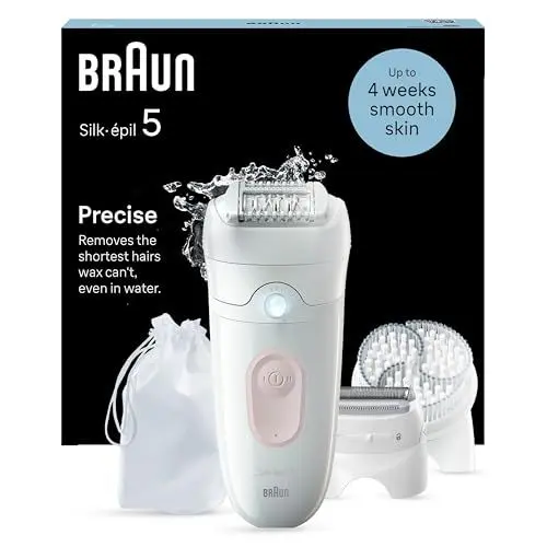 Produktbild: Braun Silk-épil 5, Epilierer Damen / Haarentferner für langanhaltende Haarentfernung, Trimmeraufsatz, Peelingaufsätz, Made in Germany, 5-060, Weiß/Flamingorosa