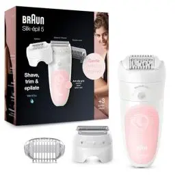 Produktbild: Braun Silk-épil 5 Epilierer Damen für Haarentfernung / Haarentferner, Aufsätze für Rasierer, Trimmer und Massage für Körper, Tasche, Geschenk Frau, 5-620, flamingo