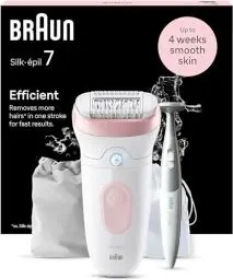 Produktbild: Braun Silk-épil 7, Epilierer Damen / Haarentferner für langanhaltende Haarentfernung, inkl. Bikinitrimmer (Haartrimmer Intimbereich), 7-210, Weiß/Flamingorosa
