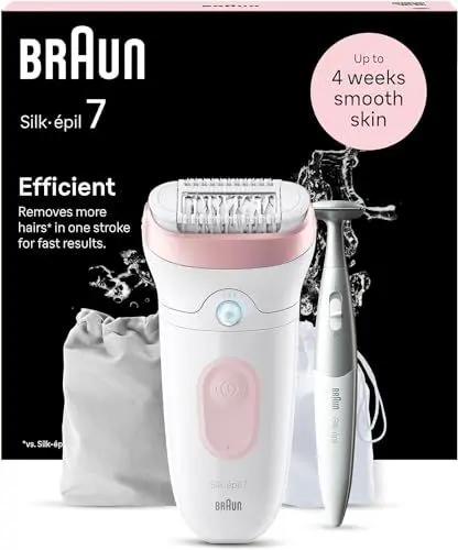 Produktbild: Braun Silk-épil 7, Epilierer Damen / Haarentferner für langanhaltende Haarentfernung, inkl. Bikinitrimmer (Haartrimmer Intimbereich), 7-210, Weiß/Flamingorosa