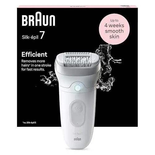 Produktbild: Braun Silk-épil 7, Epilierer Damen / Haarentferner für langanhaltende Haarentfernung, seidig-glatte Haut, Wet&Dry, Made in Germany, 7-011, Weiß/Silber