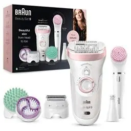 Produktbild: Braun Silk-épil 9 Beauty-Set, Epilierer Damen / Haarentferner, FaceSpa Gesichtshaarentferner, Aufsätze für Rasierer, Peeling, Reinigung Gesicht/Körper, Tasche, 9-995, weiß/flamingo