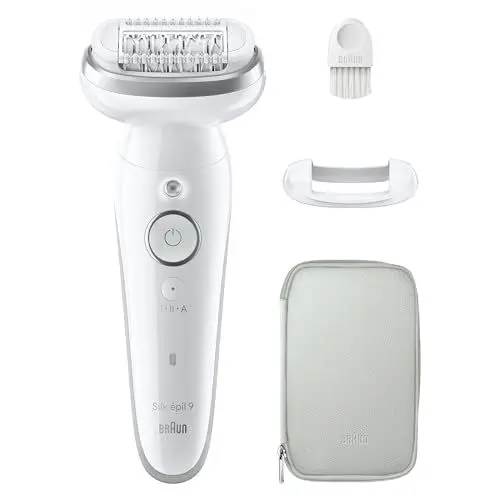 Produktbild: Braun Silk-épil 9, Epilierer Damen / Haarentferner für langanhaltende Haarentfernung, seidig-glatte Haut, Wet&Dry, Made in Germany, 9-011, Weiß/Silber