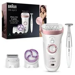 Produktbild: Braun Silk-épil 9 Epilierer Damen / Haarentferner für langanhaltende Haarentfernung, inkl. Bikinitrimmer (Haartrimmer Intimbereich), 9-980, weiß/roségold