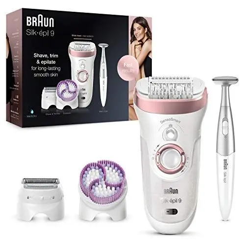 Produktbild: Braun Silk-épil 9 Epilierer Damen / Haarentferner für langanhaltende Haarentfernung, inkl. Bikinitrimmer (Haartrimmer Intimbereich), 9-980, weiß/roségold