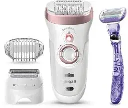 Produktbild: Braun Silk-épil 9 Epilierer Damen / Haarentferner für langanhaltende Haarentfernung, inkl. Venus Swirl Rasierer, Hochfrequenz-Massageaufsatz, 9-870, weiß/roségold