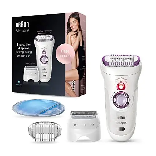 Produktbild: Braun Silk-épil 9 Epilierer Damen / Haarentferner für langanhaltende Haarentfernung, inklusive Rasier- und Trimmeraufsatz, 9-710, weiß/lila