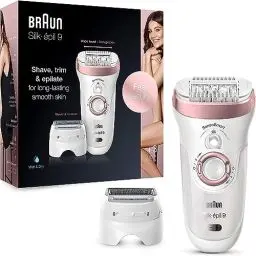 Produktbild: Braun Silk-épil 9 Epilierer Damen für Haarentfernung, Alternative zu wachs haarentferung, Aufsätze für Rasierer und Massage für Körper, Tasche, 9-720, weiß/roségold
