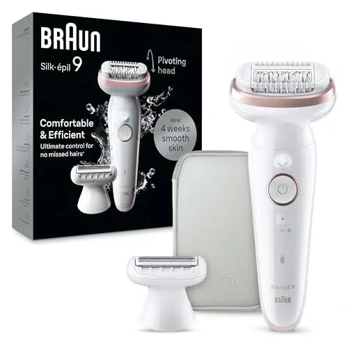 Produktbild: Braun Silk-épil 9, All-in-One Set: Epilierer, Rasierer, Trimmer/Damen Haarentferner für seidig-glatte Haut, Made in Germany, 9-030, Weiß/Flamingorosa