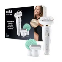 Produktbild: Braun Silk-épil 9 Flex Beauty-Set, Epilierer Damen / Haarentferner, rutschfester Handgriff und Druckkontrolle, mit flexiblem Kopf für einfachere Haarentfernung, 9020, weiß/gold