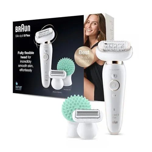 Produktbild: Braun Silk-épil 9 Flex Beauty-Set, Epilierer Damen / Haarentferner, rutschfester Handgriff und Druckkontrolle, mit flexiblem Kopf für einfachere Haarentfernung, 9020, weiß/gold