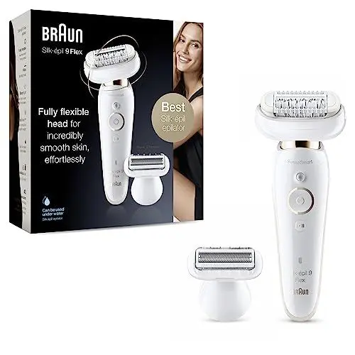Produktbild: Braun Silk-épil 9 Flex Epilierer Damen / Haarentferner, 5 Aufsätze, Tasche, mit flexiblem Kopf für einfachere Haarentfernung, 9-006, weiß/gold