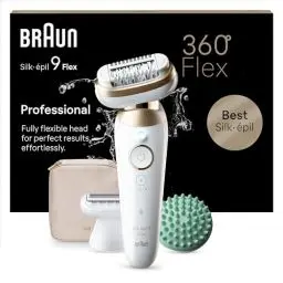 Produktbild: Braun Silk-épil 9 Flex, Epilierer Damen / Haarentferner für langanhaltende Haarentfernung, Rasieraufsatz, Massageaufsatz, Made in Germany, 9-071 3D, weiß/Gold