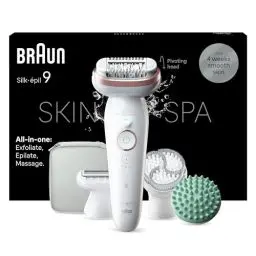 Produktbild: Braun Silk-épil 9 SkinSpa All-in-One Set, Epilierer Damen / Haarentferner für langanhaltende Haarentfernung, Ladyshaverer, Rasieraufsatz, Massageaufsatz, 9-080, Weiß/Rosa