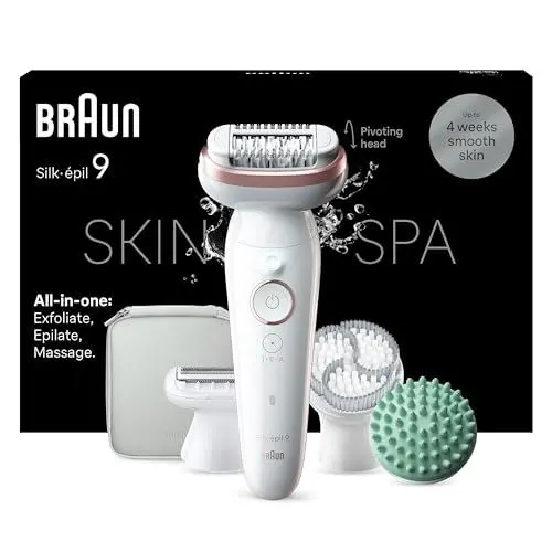 Produktbild: Braun Silk-épil 9 SkinSpa All-in-One Set, Epilierer Damen / Haarentferner für langanhaltende Haarentfernung, Ladyshaverer, Rasieraufsatz, Massageaufsatz, 9-080, Weiß/Rosa