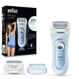 Produktbild: Braun Silk-épil Lady Shaver, Damenrasierer elektrisch, 3-in-1 Elektrischer Rasierer, Trimmer- und Peeling-System, Wet&Dry, 5160, blau