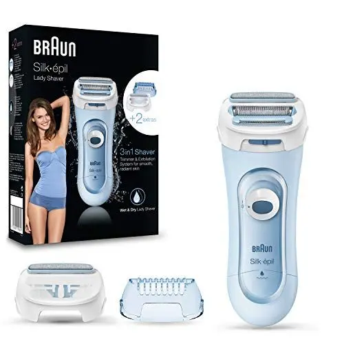 Produktbild: Braun Silk-épil Lady Shaver, Damenrasierer elektrisch, 3-in-1 Elektrischer Rasierer, Trimmer- und Peeling-System, Wet&Dry, 5160, blau