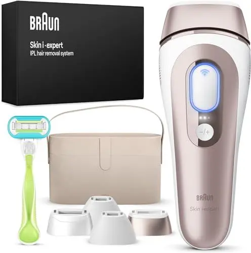 Produktbild: Braun Smart IPL Skin i·expert, Alternative zur Laserhaarentfernung für zu Hause, gratis App, Aufbewahrungsbox, Venus Rasierer, 4 Aufsätze für Gesicht & Körper, 1,5 Jahre seidig-glatte Haut, PL7387