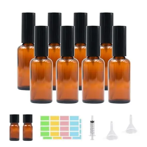 Produktbild: Braun Sprühflasche Klein aus UV-Beständigem Glas - Zerstäuber für Ätherisches Öl, Kosmetik, Apotheker, Reinigung, Aromatherapie, Massage, Haare (Braun, 8*30ml)