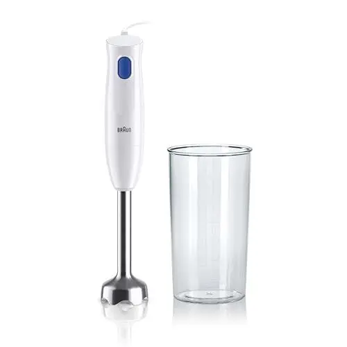 Produktbild: Braun Stabmixer MQ10.001M MultiQuick 1 - Extra Leichter Pürierstab mit Edelstahl-Mixfuß und EasyTwist System, inkl. 600 ml Mix- & Messbecher, 450 Watt, Weiß