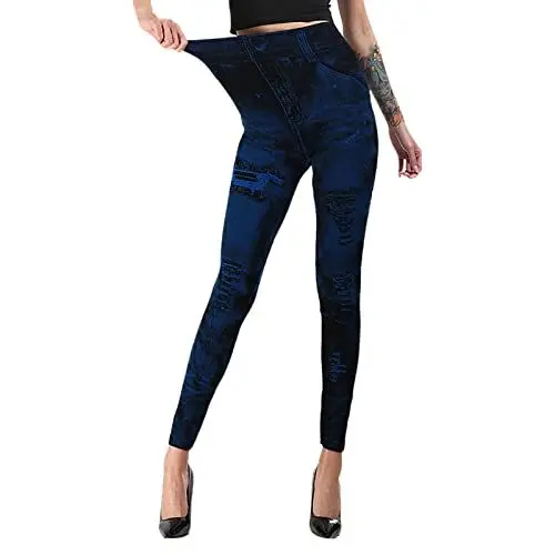 Produktbild: Braune Leggins Damen Thermo Leggings Damen 52/54 Damen-Jeanshose, farbige Yogahose, hochelastische, schlanke Neun-Minuten-Hose High Waist Thermo Leggings Damen Wollhose Damen (Dark Blue, XXL)