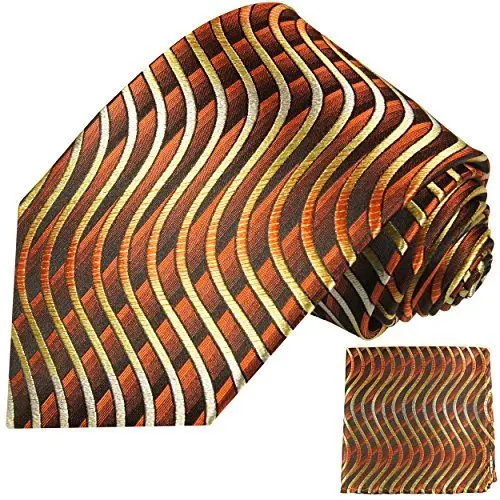 Produktbild: Braunes Krawatten Set 2tlg schwarz 100% Seidenkrawatte (extra lang 165cm) + Einstecktuch by Paul Malone