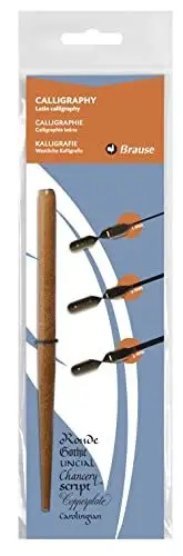 Produktbild: Brause 16005B - Set Kalligraphie mit 1x Federhalter aus Holz und 3x Bandzug federn: 1/2/3mm, 1 Set