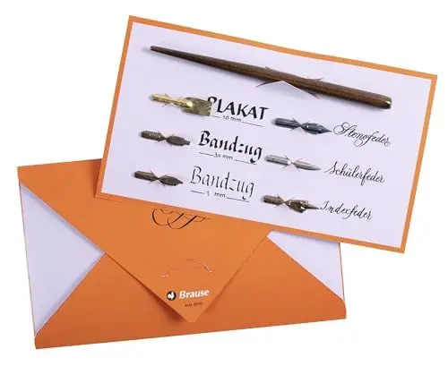 Produktbild: Brause J. Herbin 139B - Kalligraphie- und Schreibset mit 1 Federhaltern aus Holz und 6 Federn, ideal für Einsteiger, 1 Set