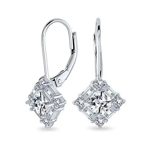 Produktbild: Braut-Deko-Stil Zirkonia CZ Baguette Klappverschluss Ohrhänger für Damen für Abschlussball .925 Sterlingsilber
