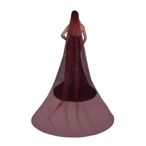 Produktbild: Brautschleier, Hochzeit Brautschleier, Weinroter Retro-Brautschleier, einlagig, Kathedralenlänge, Sternenlichtschleier, weiche Spitze, Tüll, Hochzeitsaccessoires mit Kamm