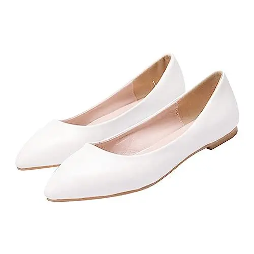 Produktbild: Brautschuhe Flach Brautschuhe Ivory Silberne Damen-Ballett-Flachschuhe, lässig, weiche Ärmel, Klassische Schuhe, PU-Leute, weiß, niedriges Oberteil, Plateau Pumps Damen Ballerina Damen (White, 40)