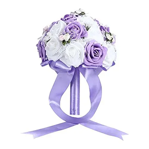 Produktbild: Brautsträuße für die Hochzeit, Künstlicher Romantischer Blumenstrauß, Brautjungfern-Blumenstrauß, Romantische Hochzeitsfeier, Dekoration, Geständnis(Violett)
