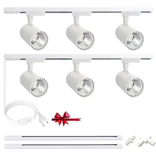 Produktbild: Bravsekai Schienenleuchte-Kit, 6 Stück LED H-Typ Schienenstrahler mit zusätzlichen 2m Schienenbeleuchtungsschienen, 20W 6000K Kaltweiß Schienensystem-Deckenleuchte für Innenräume