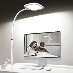 Produktbild: bravzurg 20W Superhell Superbreite Tischlampe mit Klemmbar, Schreibtischlampe LED Dimmbar, Monitor Schreibtischleuchte mit Fernbedienung, Tageslichtlampe für Büro Kinder Bildschirm – Weiß
