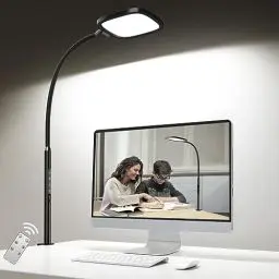 Produktbild: bravzurg Schreibtischlampe LED Dimmbar, 20W Superhell Superbreite Tischlampe mit Klemmbar, Monitor Schreibtischleuchte mit Fernbedienung, Tageslichtlampe für Büro Kinder Bildschirm – Schwarz