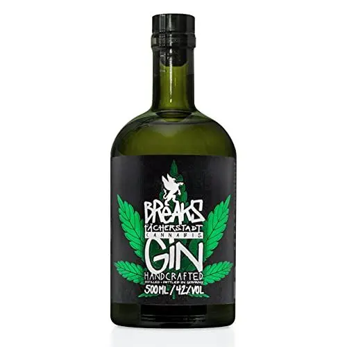 Produktbild: Breaks CANNABIS Gin I Premium Gin mit Hanfblüten & Hanfblättern I Geschmack: Kräftig mit aromatischer Kräuternote I Exklusiver Gin – Handgemacht in Deutschland I 1x 0,5 L I 42% vol.